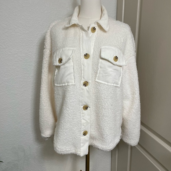 Hippie Rose Cream Sherpa Shacket - Picture 1 of 6